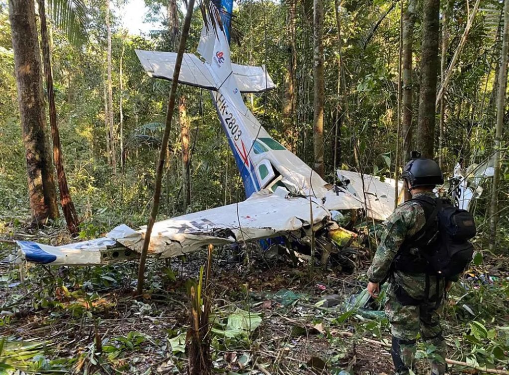 The wreckage of the Cessna